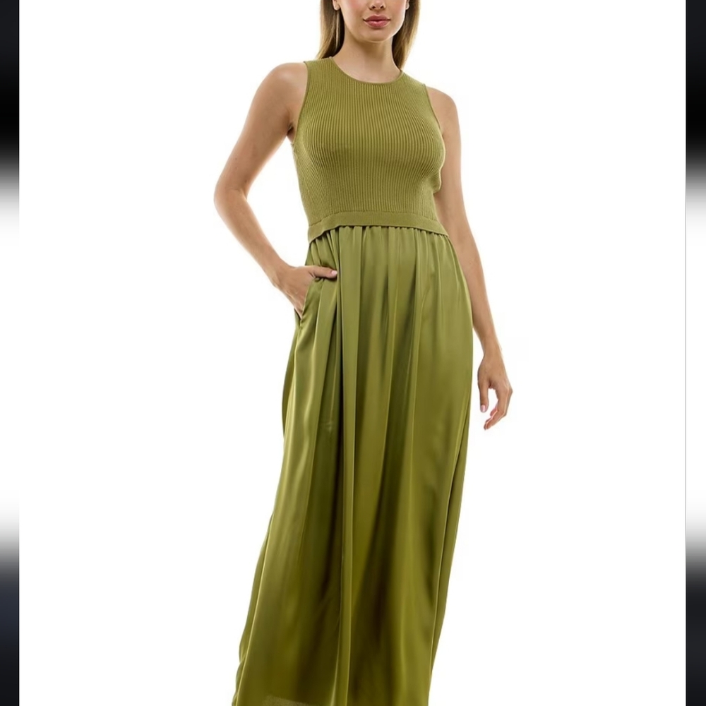NWT Taylor Mix Media Knit Bodice, Satin Skirt Maxi Dress